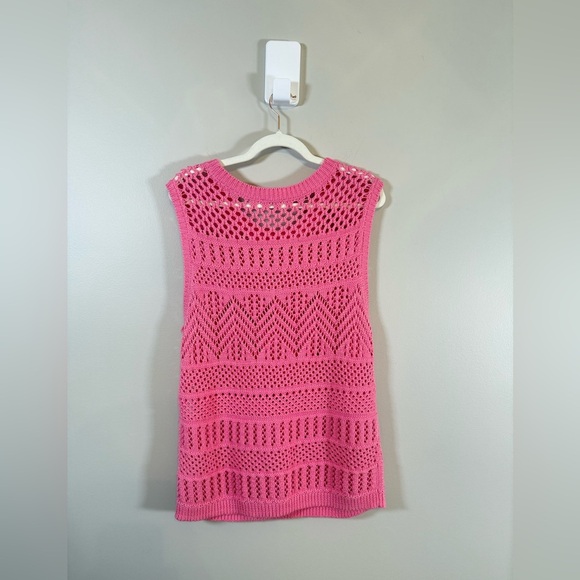 Talbots • Pink Crochet Sweater Knit Sleeveless Vest Blouse Sz Large Oversized - Picture 8 of 9